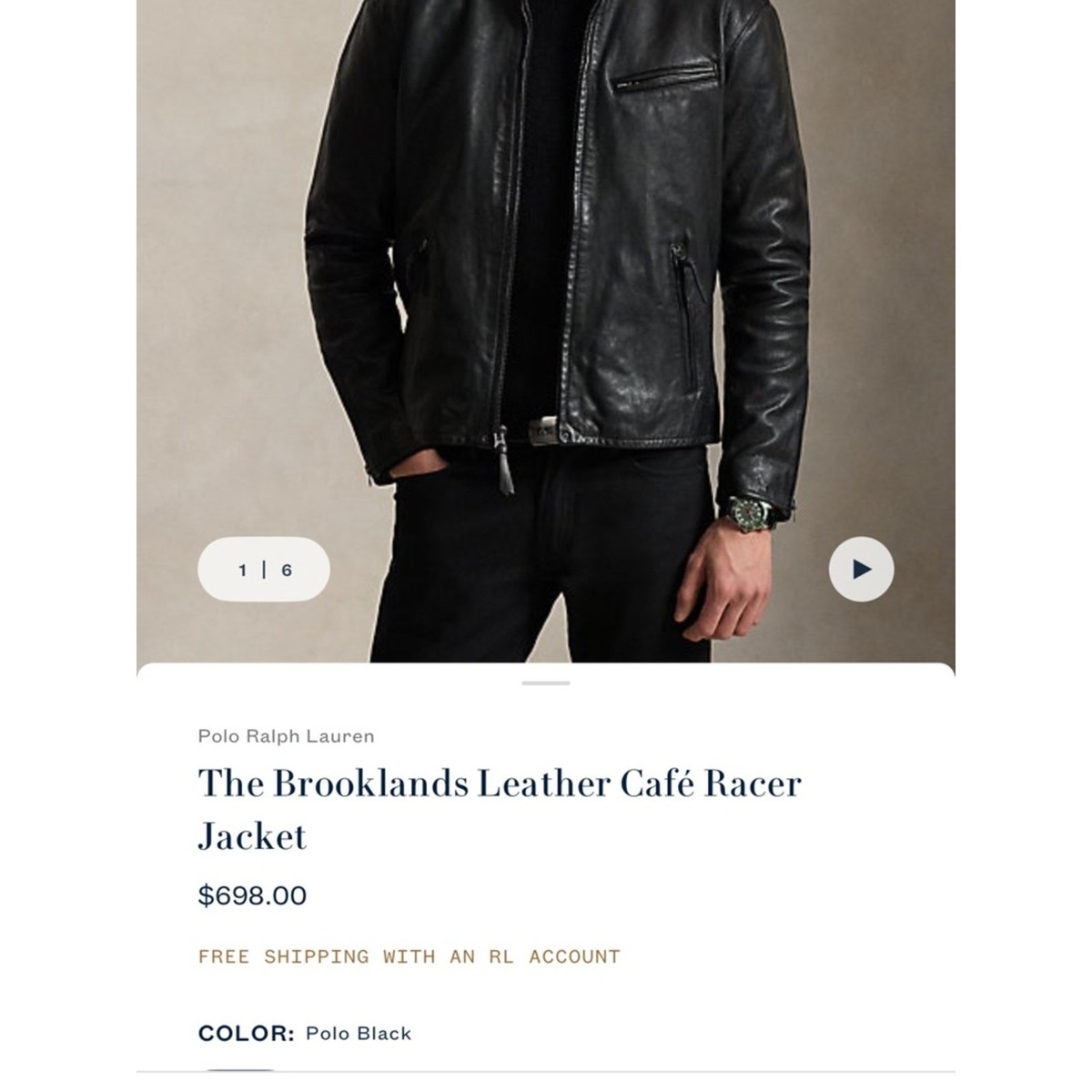 NWT Polo by Ralph Lauren Brooklands Leather Café Racer Jacket - XL