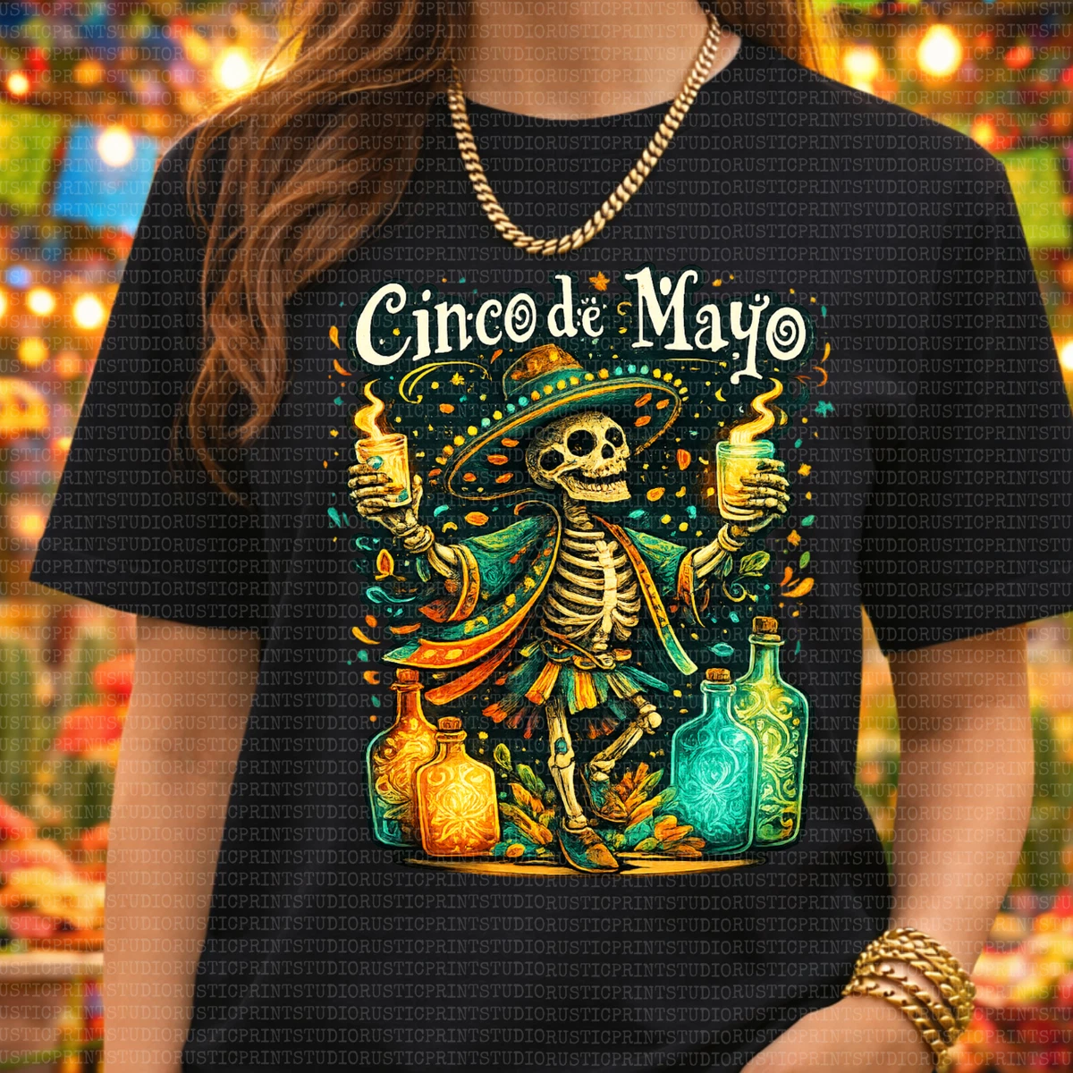 T-shirt Raglan Noir Cinco De Mayo – Manches 3/4 – Jersey Mexicain Fête – Taille Juniors