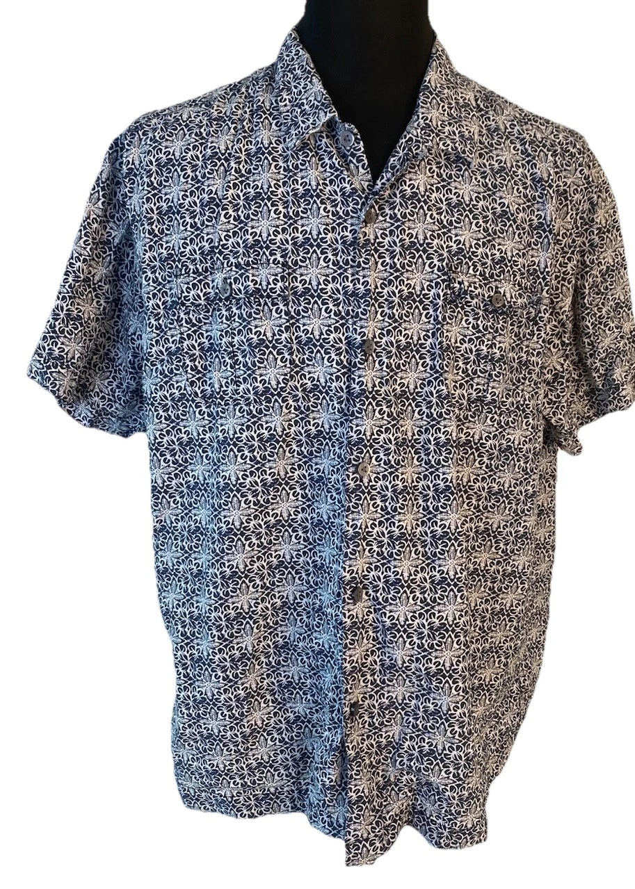 Tommy Bahama Shirt Men's XL Black White Floral Silk Blend Island Modern Fit