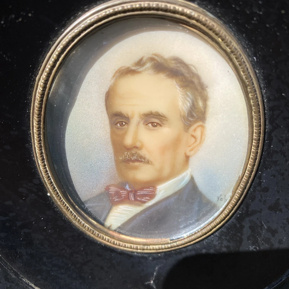 Antigua pintura retrato miniatura del compositor de ópera Giacomo Puccini Italia Foto 4 de 4