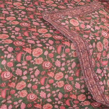 Sanskriti Vintage Long Dupatta Indian Green Stole Printed Velvet Scarves Hijab