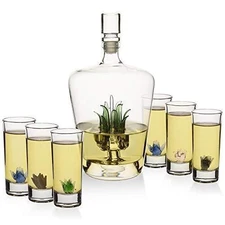 Tequila Decanter Set: Agave Decanter & 6 Agave Shot Glasses by The Wine Savant
