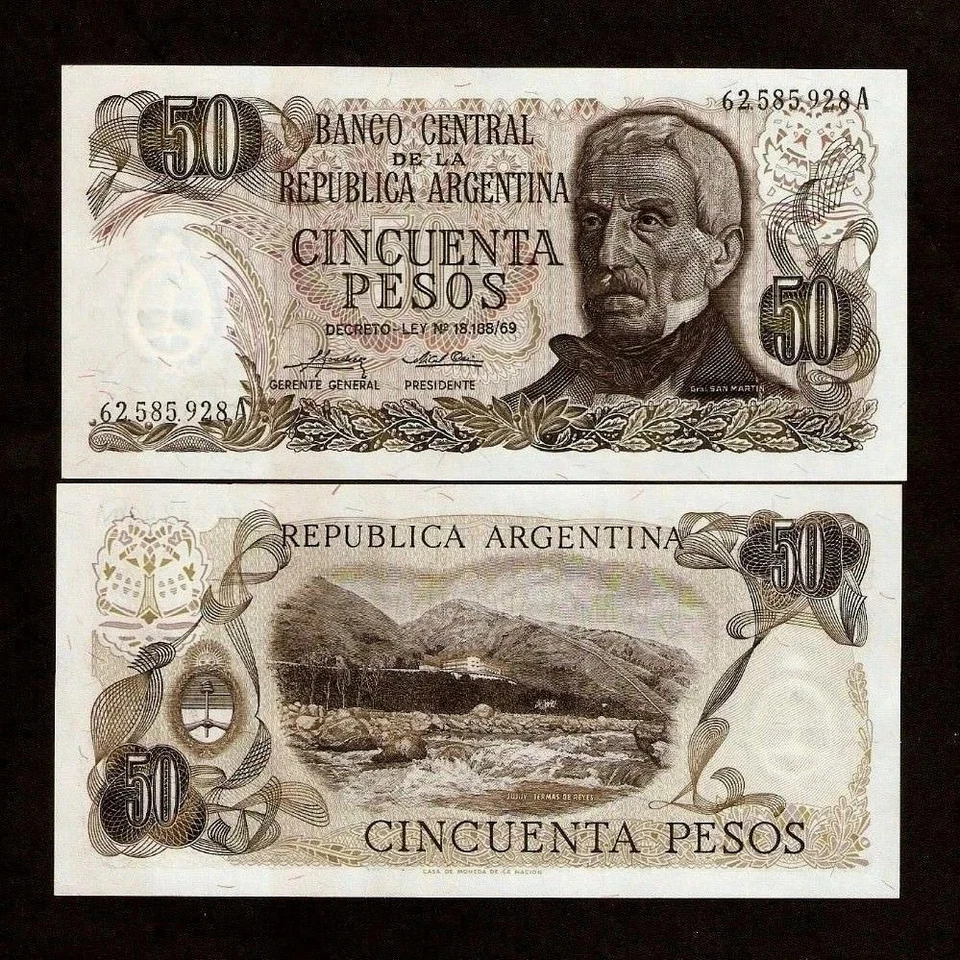 ARGENTINA 50 PESOS P-296 1974 x 100 Pcs Lot BUNDLE HOT SPRING UNC LATINO NOTE - Image 3 of 4