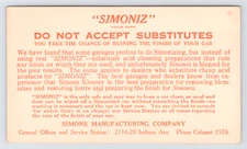 1922 Simoniz Postcard Chicago IL Auto Polish Advertising Simons Manufacturing