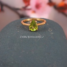 Natural Peridot Ring, 925 Sterling Silver, Pear Cut Peridot, Dainty Ring