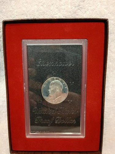 1971 S Eisenhower Proof Brown Box 40% Silver Ike Dollar Brown Box. UNDER MELT!