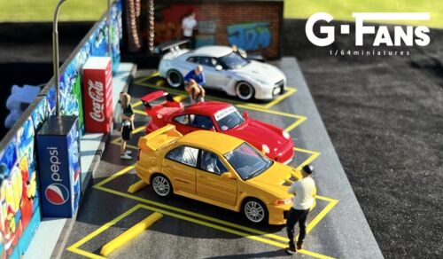 1/64 Diorama Auto Garage Modello Illuminazione LED Città Vista Strada Scena Edificio Modello - Foto 44 di 120