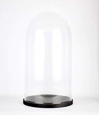 Handmade Clear Circular Glass Display Cloche Bell Dome With Black Base H:60x2...