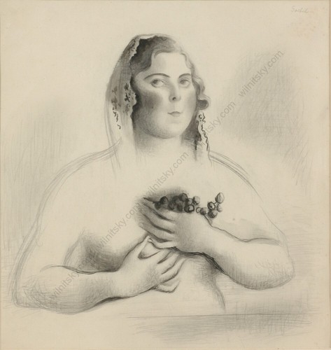 Gottfried Goebel (1906-1975) "Woman with Grapes" Drawing, 1940s (m) - Picture 2 of 12