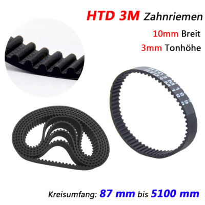 HTD 3M Zahnriemen 3mm Teilung 10mm Breite Antriebsriemen Geschlossene 87-5100mm