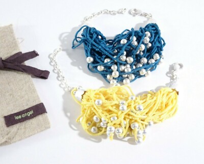 Lee Angel Women's Yellow and Blue Multi Strand Pearl Bracelet NWT 50 EA set of 2