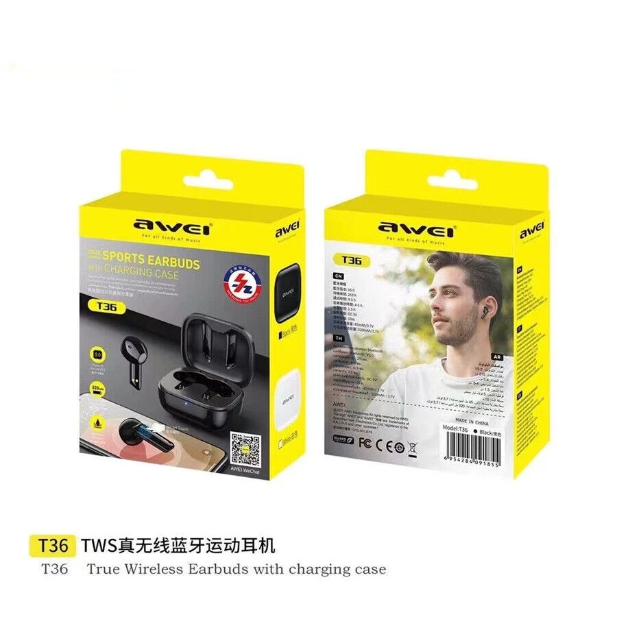 AWEI T36 True Wireless Touch IPX4 Waterproof Stereo Dual Mode Bluetooth Headset - Image 2 of 4