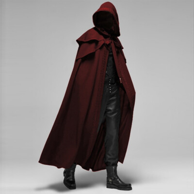 Mens Renaissance Gothic Cape Vintage Cloak Halloween Medieval Hooded Long Coat