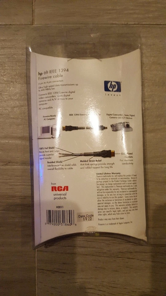 hp 6 FT IEEE 1394 Firewire Cable 6pin to 4 pin Connectors Ultra High-speed data - Image 2 of 2