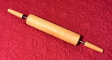Vintage Natural Hard Wood 19" Rolling Pin w/ Long Metal 10" Rolling Rod - Round