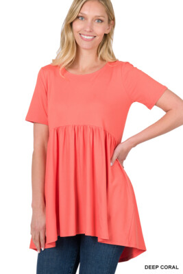 Zenana Plus Size Round Neck Brushed DTY Short Sleeve Ruched Tunic