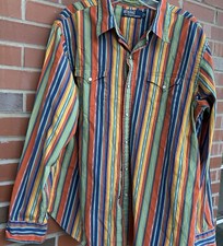 Vintage Polo Ralph Lauren Colorful Striped Western Pearl Snap Shirt Size XL