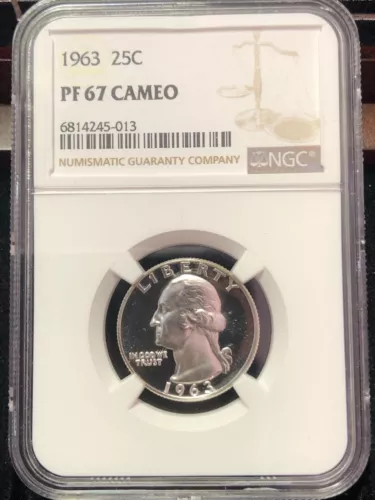 1963 Philadelphia Proof Washington Quarter- NGC PF 67 CAMEO