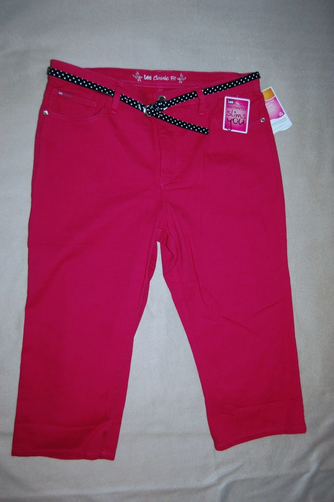 Womens DARK PINK CAPRI PANTS w/ Belt INSTANTLY SLIMMING Classic Fit SIZE 14 MED