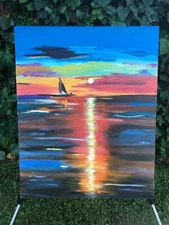 MEENA CHOPRA Original MODERN SEASCAPE OIL ON CANVAS Neo Impressionist Impasto