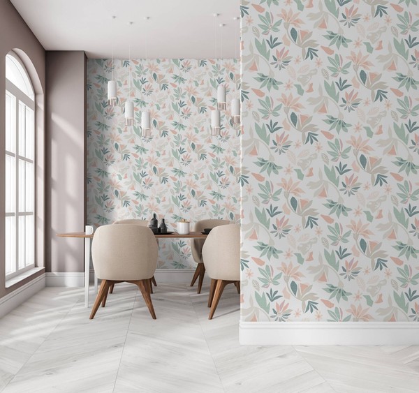Vliestapete Grafisch Floral Abstrakt Blumen Weiß Beige GrüN 47469 (6,92€/1Qm)-image