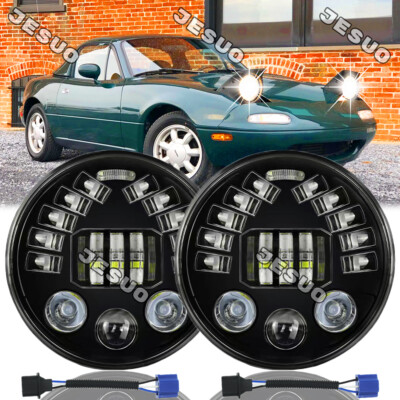 2pcs 7'' INCH ROUND LED Headlights Halo Beam for Mazda Miata MX5 MX-5 1990-1997