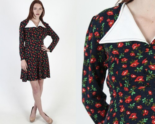 Vintage 70s Disco Mod Dress Preppy Red 