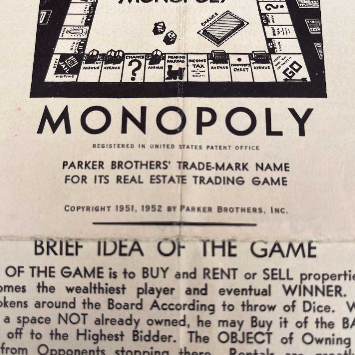 Monopoly Game - Game Play Instructions - Vintage 1951