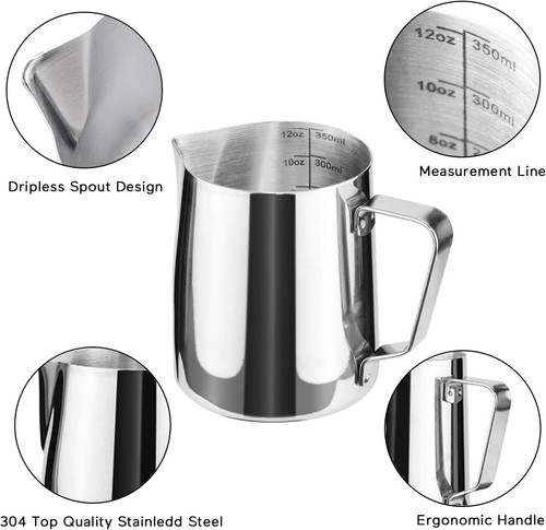 Stainless Steel Milk Frothing Pitcher Cappuccino Pitcher Pouring Jug Esp - Picture 3 of 11