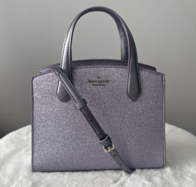 New Kate Spade Rose Glitter Tinsel Satchel Crossbody Bag Lilac