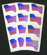 Three Sheets 2x6 inch Metallic American Flags - Twelve Flags Total