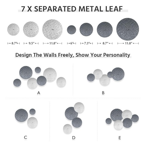 Silver And Grey Wall Decor For Living Room 7pcs Metal Wall Art Hanging Sculpture - Picture 6 of 9