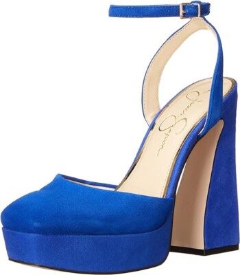 Jessica Simpson Pumps Damen Schnalle Blockabsatz Schuhe Riemen Blau 5,5 UK 38,5 EU