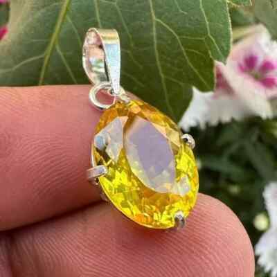Natural Certified 20 CT Yellow Sapphire Pendant In 925 Silver Stunning Gems