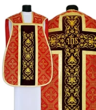 Red Fiddleback Roman Chasuble with stole Vestment Casulla Roja R518AC50