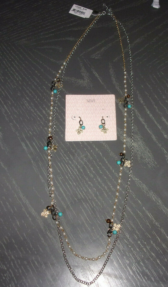BRAND NEW WITH TAG, VIVI LONG CHAIN NECKLACE EARRING SET 12509