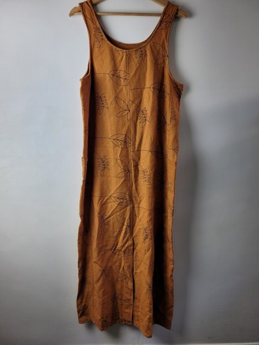 Outfit JPR Women Size S Brown Floral 100% Linen Long Dress Lagenlook Artist - Picture 11 of 12