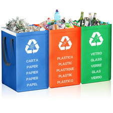Borse Raccolta Differenziata 40L, 3 Contenitori Plastica/Vetro/Carta Casa Cucina