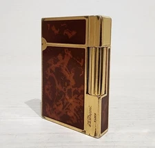S.T. Dupont Gatsby Brown Marble Lacquer Gold Gas Lighter No Box Working Tested