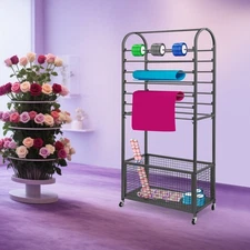 2Sided Ribbon Holder W/Wheels, 80cm Wrapping Paper Organizer, Black Storage Rack