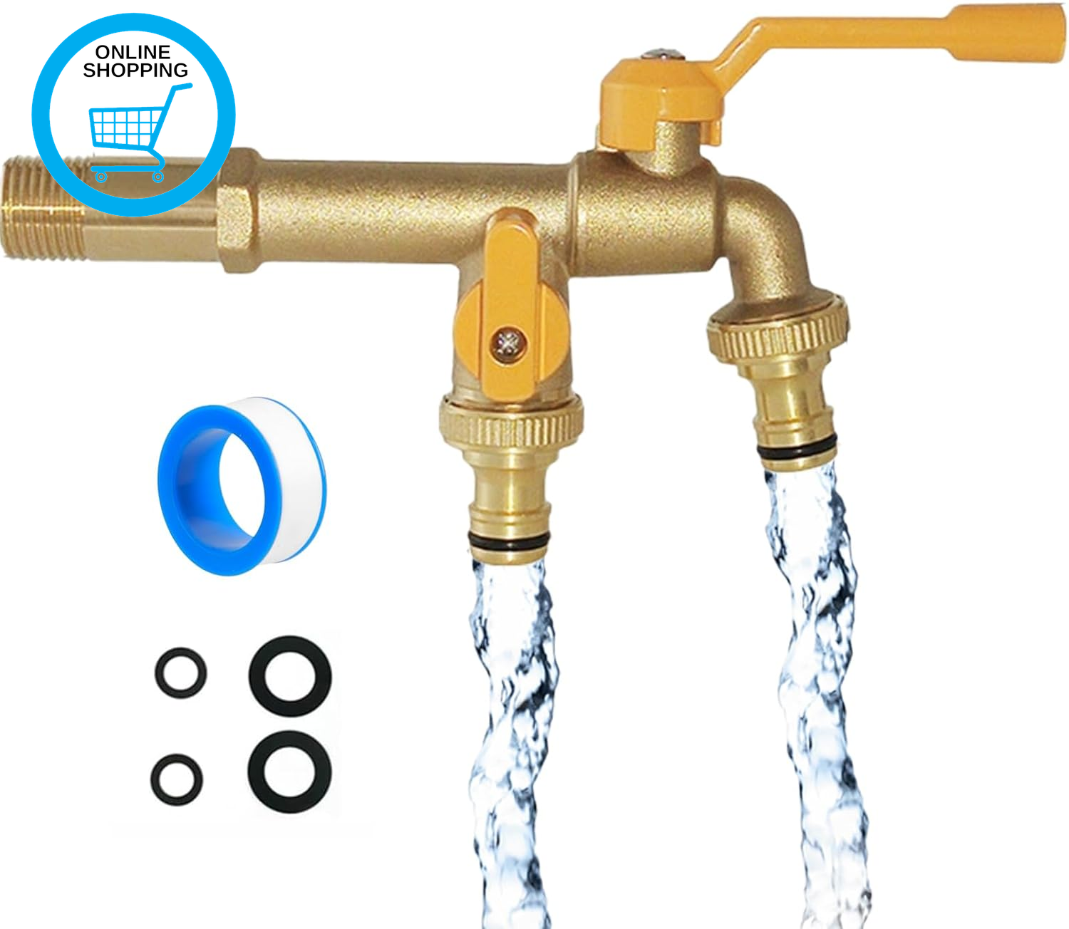 Double Outlet Garden Tap, Outdoor Double Taps Water Faucet with 1/2 Inlet and 2
