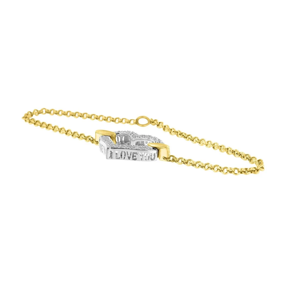 10K Two Tone Gold 1/4 Cttw Diamond Encrusted Heart Charm Bracelet (H-I, I1-I2) - Image 4 of 4