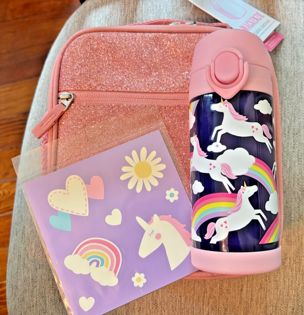 PONY Borsa Pottery Barn scuola Disney glitter PRANZO ACQUA unicorno ragazza viaggio pre k?.
