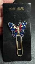 VTG Blue Enamel Butterfly Book Mark Metal