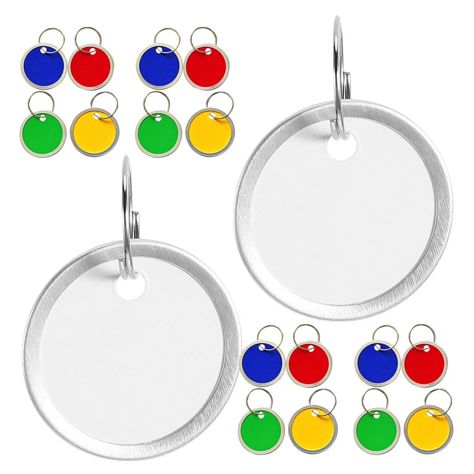 100 Pcs Tag Key Ring Labels Tags Chain with Aluminum Round Blank - Image 2 of 4