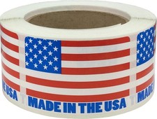 Made in The USA Flag Labels Red White Blue 2 x 3 Inch Squares 500 Adhesive St...