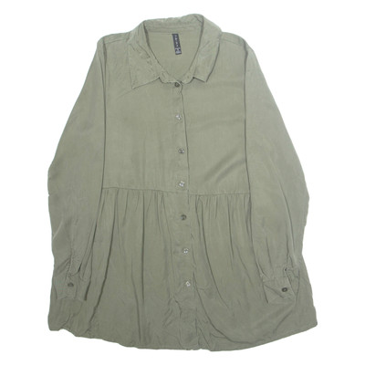 AMISU Damen Hängerchen Shirt Grün Kragen Langarm S