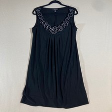 R&M Richards Dress Sz 14 Black Knee Mini Sleeveless Zipper Rose Ruffle Neckline