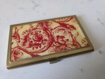 Vintage MCM Polished Brass Ornate Pocket Business Card Holder Hinged