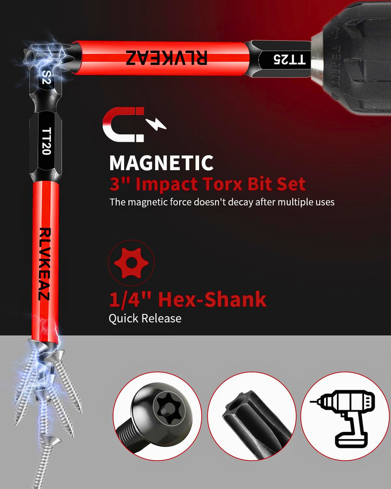 12Piece Impact Security Torx Bit Set T5T40, 3Inch Long S2 Steel TamperProof S 12Piece Impact Security Torx Bit Set T5T40, 3Inch Long S2 Steel TamperProof S
